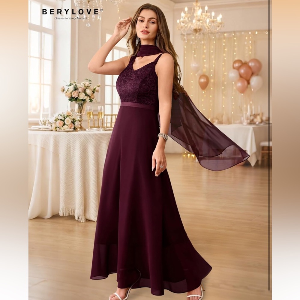 BeryLove Cocktail Formal Party Evening Two Piece Lace Chiffon 3XL - Picture 6 of 8